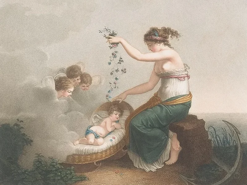 1781-Michel Dissard - La personificazione della Speranza (Spes) culla Cupido fino ad addormentarlo.